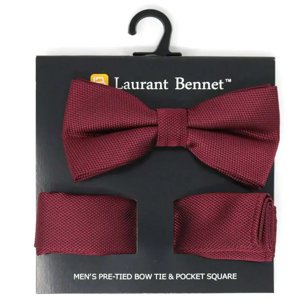 Selini New York - Poly Woven Men's Banded Bow Tie and Hanky Set - BTH6308